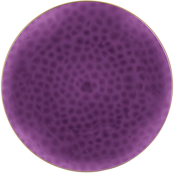 PLASTICPRO 30 Pack Hammered Plastic Plates Heavyweight Disposable Elegant Translucent Purple Hammered Platsic Party Dishes with Gold Rim (Hamered Purple With Gold Rim, 10'' INCH PLATES)
