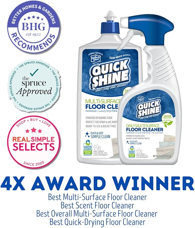 Quick Shine Multi Surface Floor Cleaner Daily Care 24oz | Plant-Based, Ready to Use, Dirt Dissolving, Streak Free, No Rinse | Use on Hardwood, Laminate, Luxury Vinyl Plank, Tile & Stone | Safer Choice