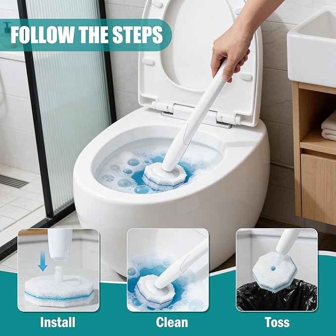 50 PCS Toilet Bowl Wand Refills, Disposable Toilet Brush Refills,Replacement Heads for Bathroom Washroom Cleaning Pads Compatible with Most Brushes Scrubbers Pack for Household Cleaning