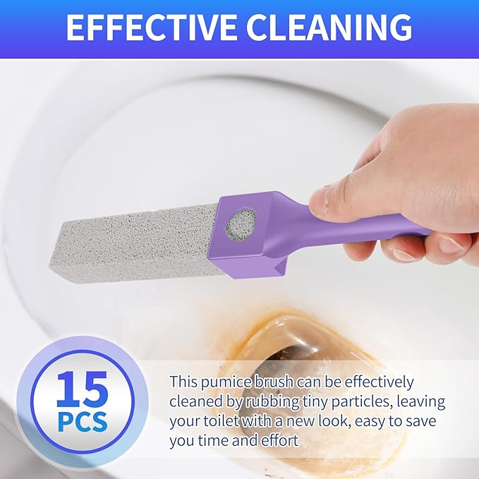 15 Packs Pumice Cleaning Stone, Pumice Stone for Toilet Cleaning with Removable Extra Long Handle, Powerful Cleaner for Hard Water Rings,Calcium Stains, Stone Toilet Bowl Cleaner for Home (15, Purple)