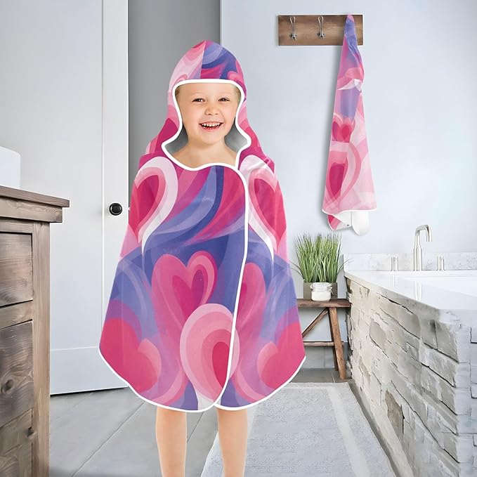 Hooded Towel for Kids Dreamy Valentine Heart Beach Wrap Bath Towels 50x23.5in