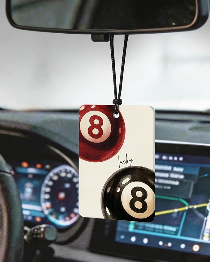 Red and Leopard Print Orange Citrus Car Air Freshener 4pcs, Trendy Cheetah Lucky 8 Ball Sexy Lips Espresso Martini Hanging Scents Car Accessories Interior Mirror Decor for Women Girls