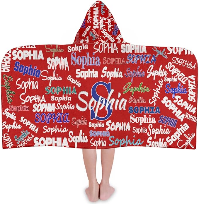 Custom Hooded Bath Beach Towel for Kids, 50"x24" Inch Cotton Soft with Hood for Toddler, Boys, Girls - Wrap/Bathrobe for Pool, Travel, Camping, Swimming, Solid Red Color