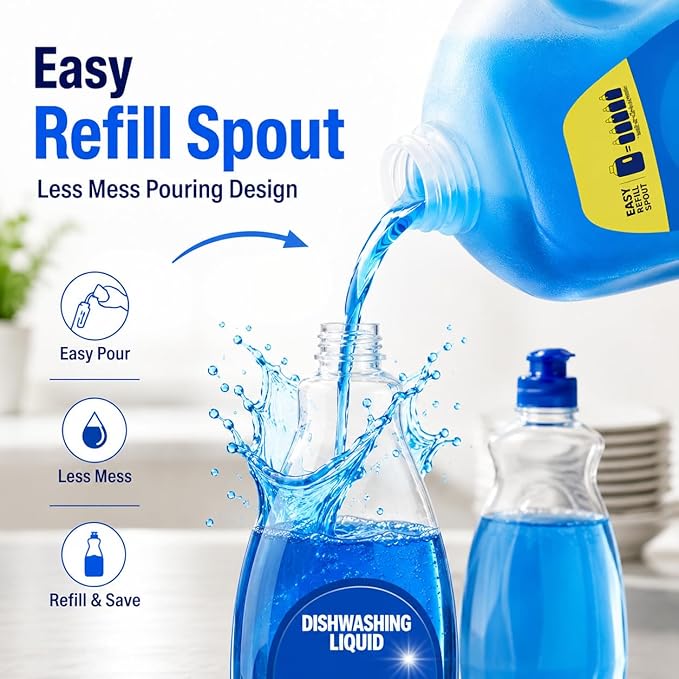 Dishwashing Liquid Refill Jug, Scent Dish Soap, Large 87 fl oz Kitchen Cleaning Liquid with Easy Pour Bottle Design