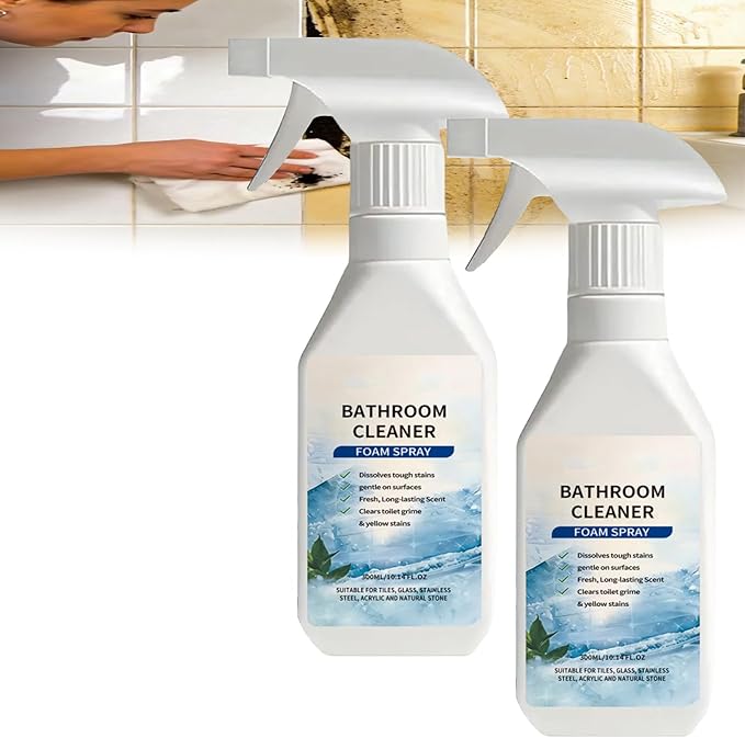 300ML Scale Remover Bathroom Cleaner, Scale Removal Bathroom Cleaner, Powerful Scale Remover, Bathroom and Shower Foamer Aerosol, Suitable for Tiles, Glass, Stainless, Steel, Natural Stone (2PC)