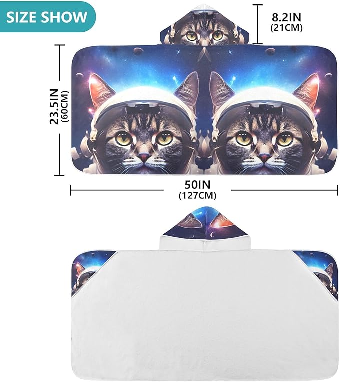 Hooded Towel for Kids Cat in an Astronaut Suit Beach Wrap Bath Towels 50x23.5in
