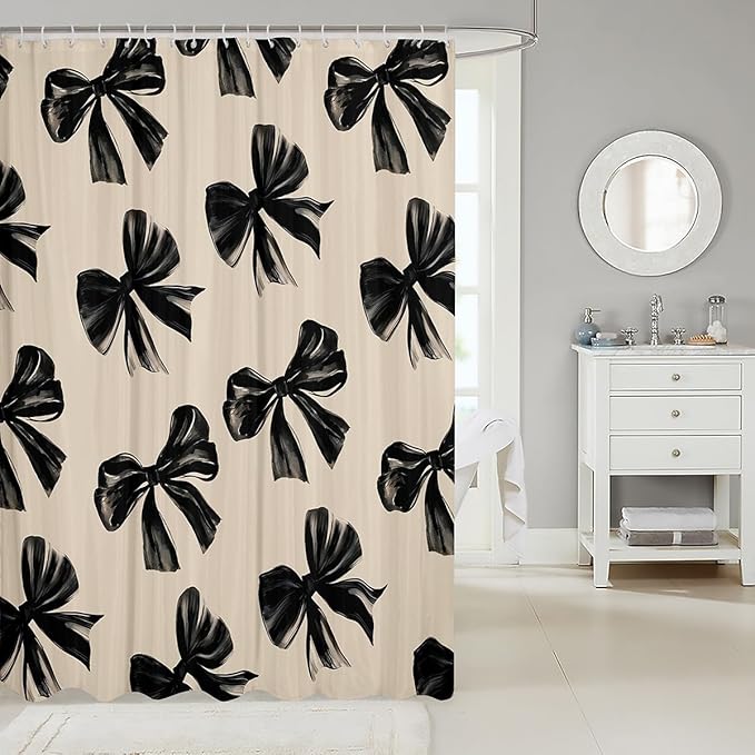 Erosebridal Bow Bathroom Curtain and Bath Mat for Kids Girls Teen