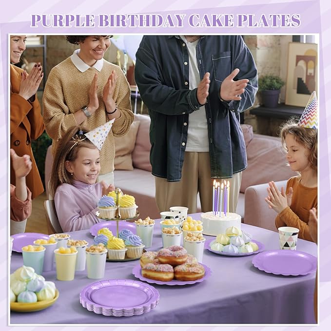 NatNarr 30 Pcs Lavender Plates 9 Inch Disposable Scalloped Plates Light Purple Birthday Plate Cute Dessert Party Plate for Wedding, Bridal Shower, Girls Birthday