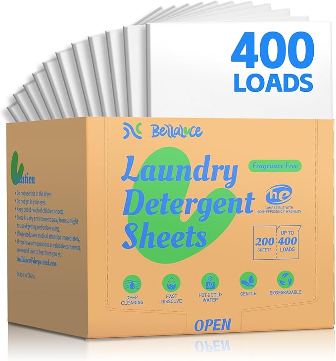 Laundry Detergent Sheets - Fragrance Free Laundry Sheets, 400 Loads, Eco-Friendly, Plastic-Free, Space Saving, Fast Dissolve & Hypoallergenic