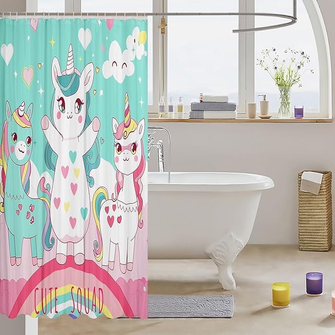 Alpaca Bath Curtain Unicorn Mermaid Waterproof Shower Curtain 72"Wx72"L,Cartoon Animal Cute Sheep Lovely Llama Shower Curtain Set for Kids Girls,Glitter Rainbow Bathtubs Decor Kawaii Ocean Creature