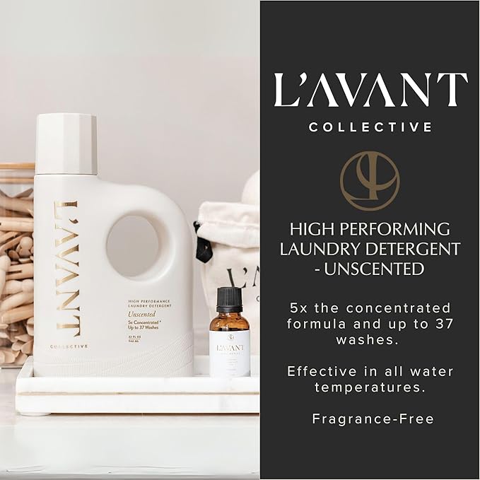 L'AVANT Collective Luxury Laundry Detergent | Unscented | Natural Non-Toxic Liquid Laundry Soap with Enzymes | Plant-Based, HE Compatible, Fragrance-Free, Safe for Sensitive Skin | 30 oz