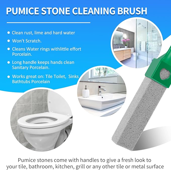 15 Packs Pumice Cleaning Stone, Pumice Stone for Toilet Cleaning with Removable Extra Long Handle, Powerful Cleaner for Hard Water Rings,Calcium Stains, Stone Toilet Bowl Cleaner for Home (15, Green)