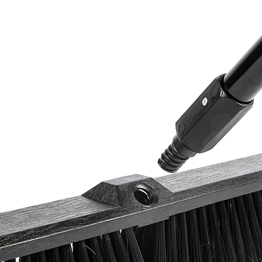 Restaurantware-Clean Tek Professional 17.13 Inch Push Broom, 1 Heavy-Duty Broom with 59â€ Handle - Medium Bristles, 2 Handle Attachment, Wooden, Commercial Use, for Deck, Garage, Yard, Patio