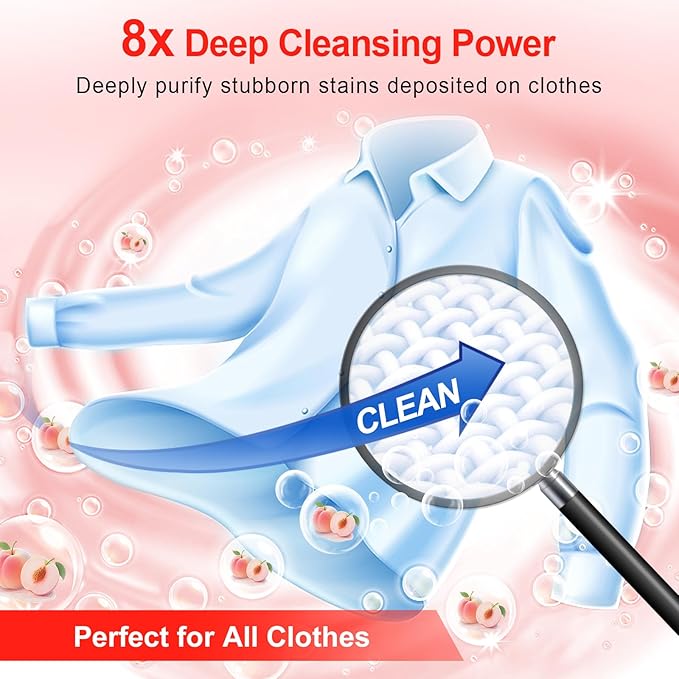 Binbata Laundry Detergent Sheets - Up To 128 Loads, Hypoallergenic, Eco-Friendly Peach Scent, Biodegradable, Plastic Free, Liquidless Laundry Sheets Suitable for Sensitive Skin