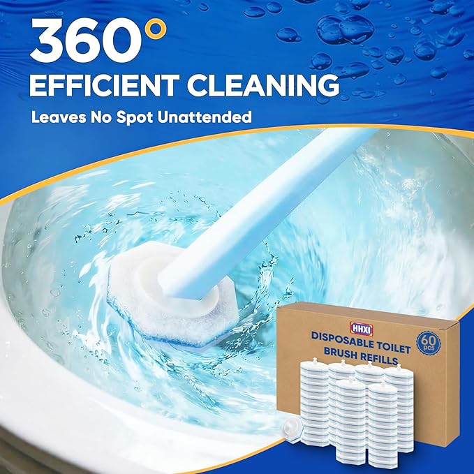 60Ct Disposable Toilet Brush Refills, Toilet Bowl Cleaner Refills, Bathroom Cleaning, Disposable Prefilled Cleaning Scrubbers, Compatible with Most Toilet Brushes