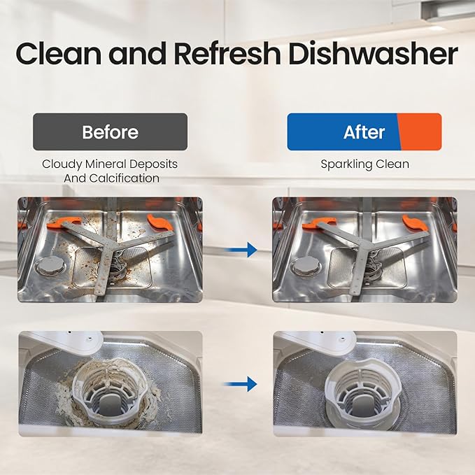 Dishwasher Cleaning Tablets -30 Pack Cleaner and Deodorizer -15 Month Suply for Hard Water Dish Washer Machine, Non Toxic Tabs for Dish, Septic Safe & Odor Remover, Lemon Scent