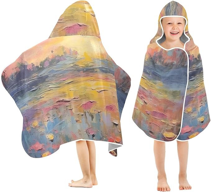 Hooded Towel for Kids Sea and Flowers Landscape Painting Beach Wrap Bath Towels 50x23.5in
