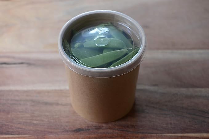 [25 Pack] 12 oz Disposable Kraft Paper Soup Containers with Plastic LIDS - Half Pint Ice Cream Containers, Frozen Yogurt Cups, Restaurant, Microwavable, Take Out, Food Storage, Recyclable