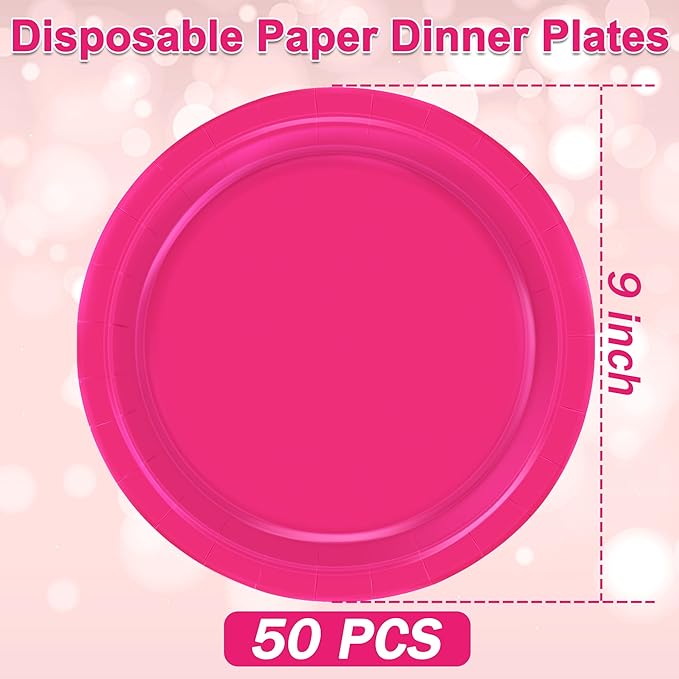 QZYL 50 PCS Paper Plates, Cerise Heavy Duty Party Plates, Round 9 Inches Disposable Paper Dinner Plates, Everyday Use Paper Plates Set for Daily Meals Wedding Christmas Picnic Supplies