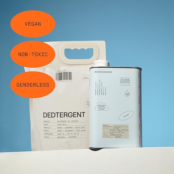 DedCool Liquid Laundry Detergent in Xtra Milk | Luxurious Scent | Stain-Removing Formula | Infused with Natural Essential Oils | Non-Toxic | Up to 120 Washes | 64 fl oz