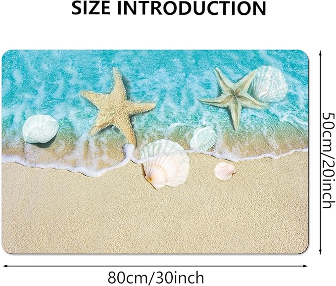 APROPHIC Bathroom Rugs Quick Dry Bath Mat, Super Absorbent Bath Rug, Washable Bathroom mats Non Silp Rubber Backing, Coastal Beach Theme Seashells Starfish Shower Mat for Bathroom Tub, Sink 20x30 in