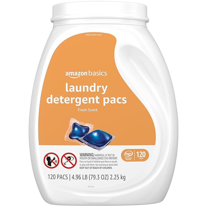 Amazon Basics Laundry Detergent Pacs, Fresh Scent, HE Compatible, Dissolves in Cold Water, 120 Count