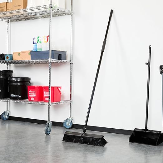 Restaurantware-Clean Tek Professional 17.13 Inch Push Broom, 1 Heavy-Duty Broom with 59â€ Handle - Medium Bristles, 2 Handle Attachment, Wooden, Commercial Use, for Deck, Garage, Yard, Patio