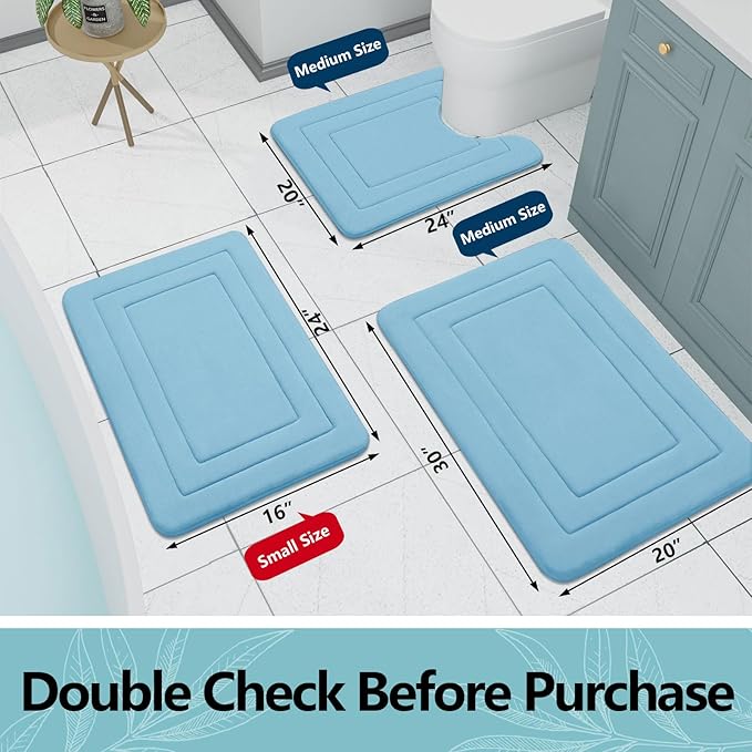 Arotive Memory Foam Bathroom Rug Mat 30x20, Ultra Soft and Absorbent Bath Mat, Machine Wash Dry, Comfortable Bath Rug Carpet for Bathroom Floor, Tub and Shower, Blue