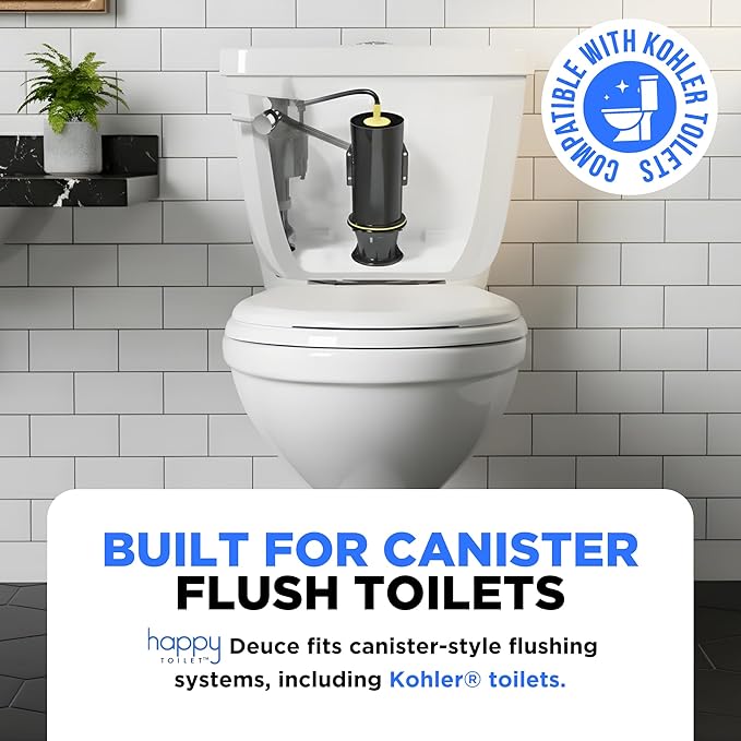 Happy Toilet Cleaner Deuce - Compatible w Kohler Toilets & Canister Flushing Systems - Automatic Toilet Bowl Cleaner 5-Pack - Easy to Install Toilet Tablet Holder, Self-Cleaning Toilet System