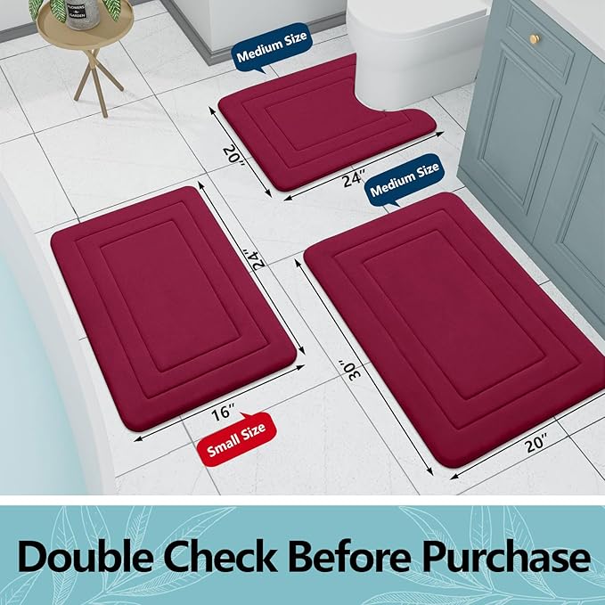 Arotive Memory Foam Bathroom Rug Mat 47x24, Ultra Soft and Absorbent Bath Mat, Machine Wash Dry, Comfortable Bath Rug Carpet for Bathroom Floor, Tub and Shower, Burgundy