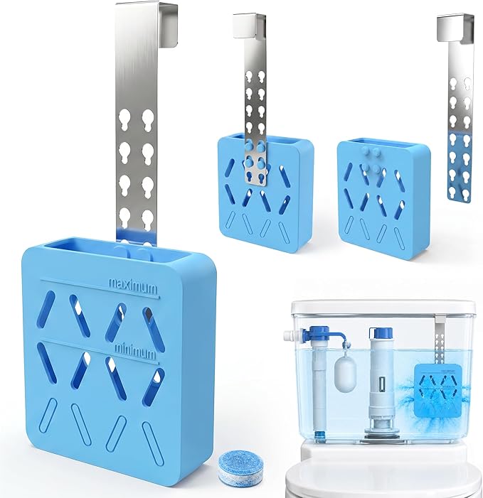 Toilet Tank Tablet Holder, Adjustable Silicone Toilet Tablet Holder for Inside Tank, Toilet Bowl Cleaner Holder, Toilet Tank Cleaner Caddy Basket, Helps Reduce Residue Buildup & Flapper Jams - Blue