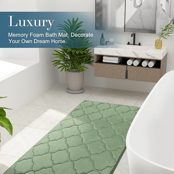 OLANLY Memory Foam Bath Mat Rug 36x24, Ultra Soft and Absorbent Bathroom Rugs, Non-Slip, Comfortable, Machine Washable Bath Carpet for Bathroom Floor, Tub Shower and Home Decor Accessories, Sage Green
