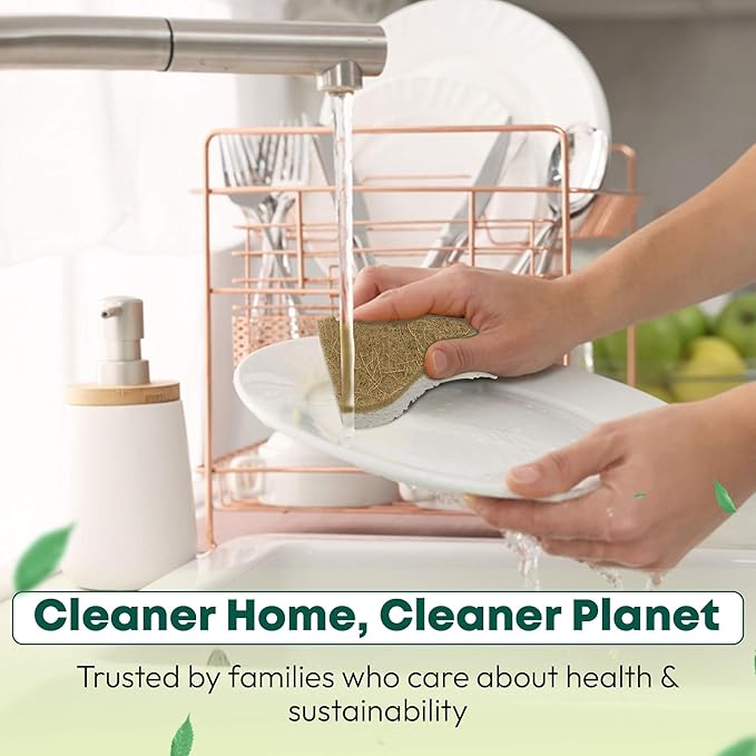 Biodegradable Natural Kitchen Sponges - Compostable Dish Sponge Scrubber, 6 Pack Multipurpose Sponges for Dishes, Cleaning Scrub Sponge for Dishwashing