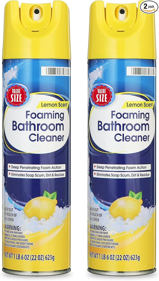 Foaming Bathroom Cleaner Lemon Scent 22 oz – Multi Surface Foam Spray for Tub, Tile, Sink & Shower, Dirt & Grime, Fresh Citrus Bathroom Cleaning Solution (Pack of 2)