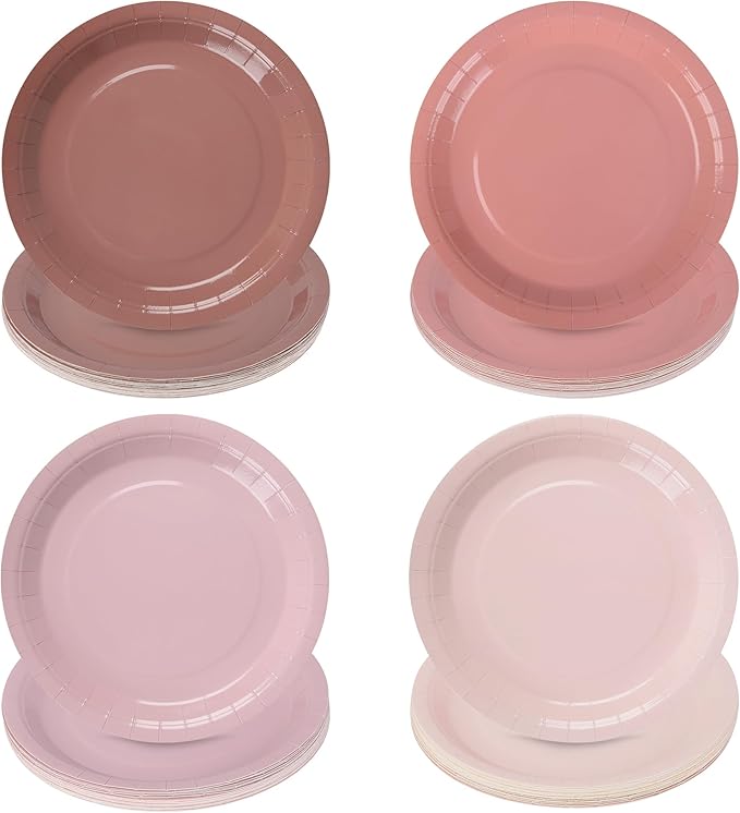AimFun 24Pcs Dusty Pink Paper Plates Gradient Pink Party Plate 9 Inch Disposable Round Dinner Plates for Birthday Wedding Baby Bridal Shower Party Supplies Tableware Decor