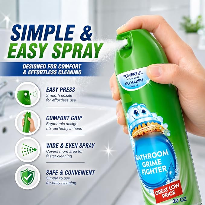Bathroom Cleaner Spray, Foam Action Shower & Tub Cleaner, 20 oz, Multi Surface Cleaning Solution for Tiles, Sinks & Bathtubs, Fresh Scent