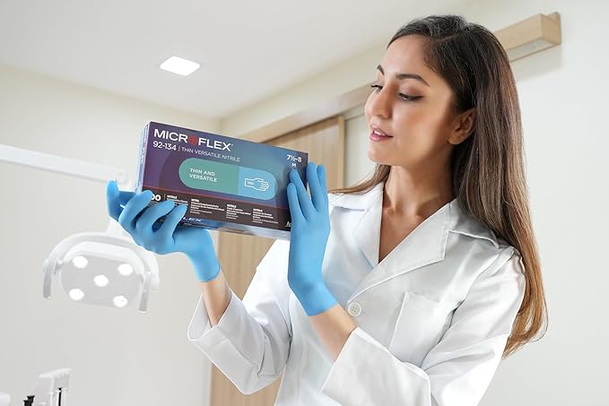 Microflex 92-134 Disposable Nitrile Gloves for Cleaning w/Textured Fingertips