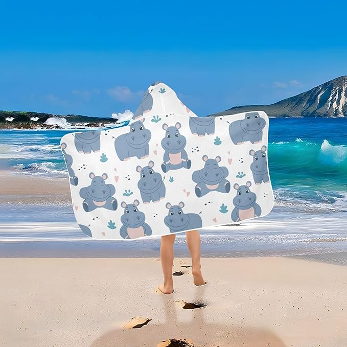 susiyo Kids Hooded Bath Towel Cute Hippos Beach Towel for Kids 23.5 x 50 Inch Microfiber Soft Absorbent Quick Dry Bath Swim Pool Towel Wrap Poncho Bathrobe with Hood for Kids Toddler