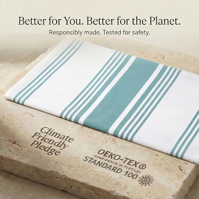 Urban Villa Kitchen Towels 100% Cotton Dish Towels for Kitchen (Set of 6) 20”x30” Dish Cloths Highly Absorbent Kitchen Linen Set with Hanging Loop Perfect for Drying Dishes Cleaning Towels-Aqua White