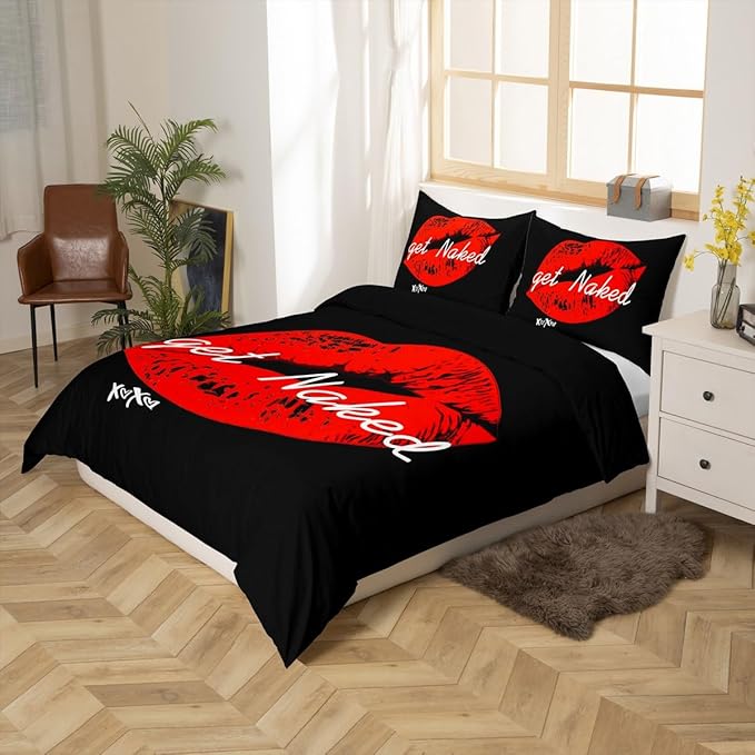 Sexy Red Lips Shower Curtain Get Naked Shower Curtain Set with Hooks for Couple Lover Men Women Funny Quotes Bathroom Curtains Fashion Stylish Black Red White Cloth Fabric Bathroom Decor 72x78 Inch