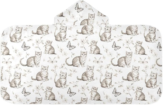 Kid Beach Towel Sweet American Shorthair Cats White Hooded Beach Bath Towel Absorbent Beach Towel with Hood