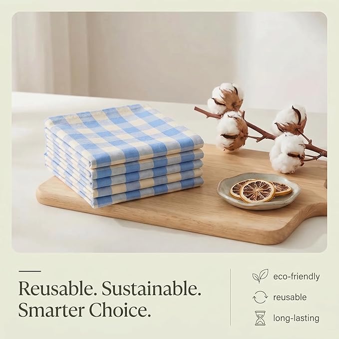 Urban Villa Kitchen Towels Set of 6 Blue Sand Buffalo Checks Kitchen Towels 20X30 Inches 100% Cotton Highly Absorbent Kitchen Towels Premium Quality Ultra Soft Mitered Corners KitchenTowels