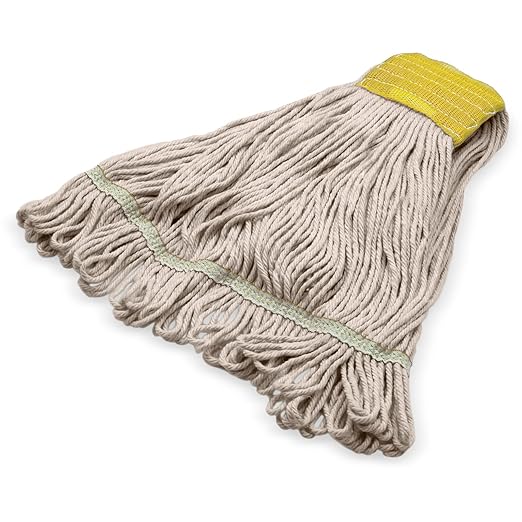 SPARTA 369513B00 FLO-PAC Cotton Mop Head, Loop-Ended, 5 Inch Color-Coded Yellow Headhand for Organized Cleaning, Small - 30 Inches Long, Tan with Yellow Band, (Pack of 12)