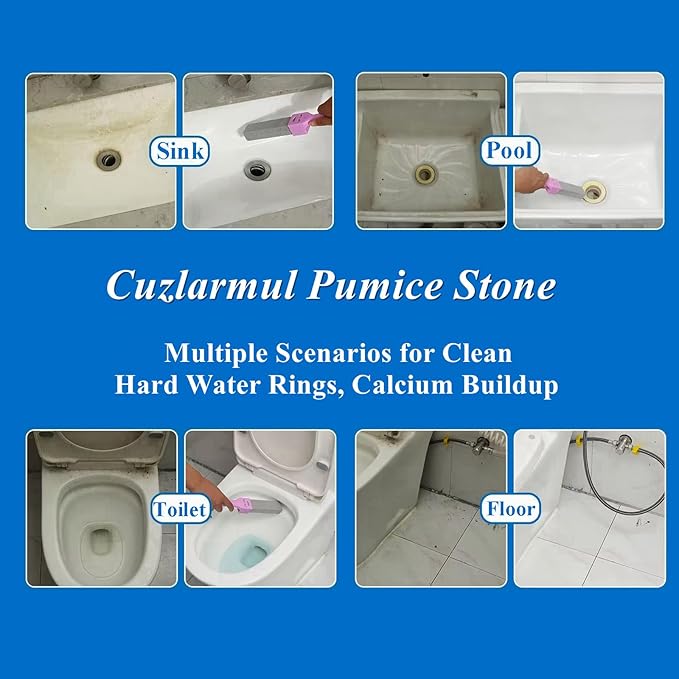 Pumice Stone Toilet Bowl Cleaner with Handle, Pumice Sticks Pumice Scouring Pad Powerfully Remove Hard Water Ring, Calcium Buildup, Cleaning Pool, Toilet, Kitchen Sink, Grill, Bathtubs, 5 Pack Blue