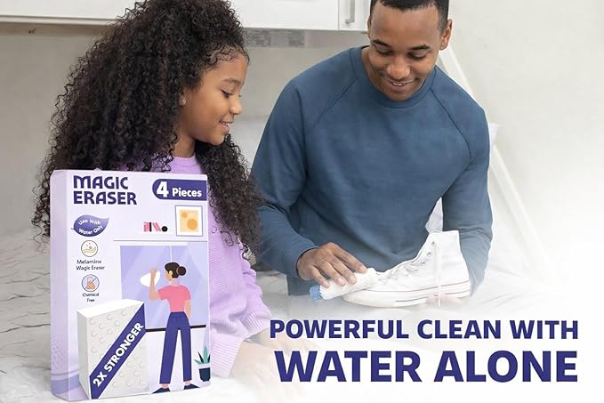 Kaidaa Magic Eraser Cleaning Sponge – Pack of 4 | Chemical-Free Melamine Foam Eraser for Walls, Kitchen, Bathroom, Shoes | Tough on Stains, Gentle on Surfaces