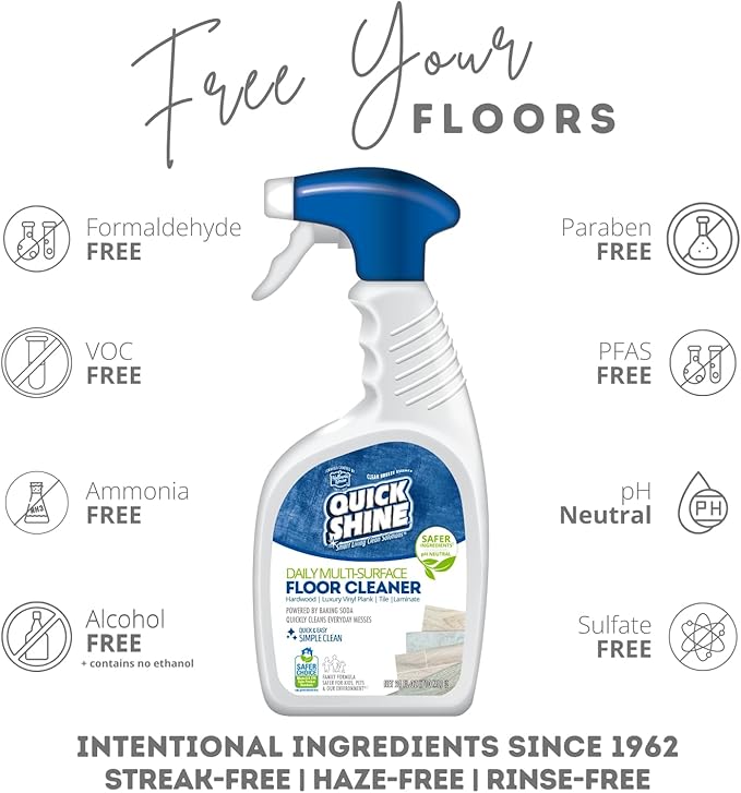 Quick Shine Multi Surface Floor Cleaner Daily Care 24oz, 6Pk | Ready to Use, Dirt Dissolving, Streak Free, No Rinse | Use on Hardwood, Laminate, Luxury Vinyl Plank LVT, Tile & Stone | Safer Choice