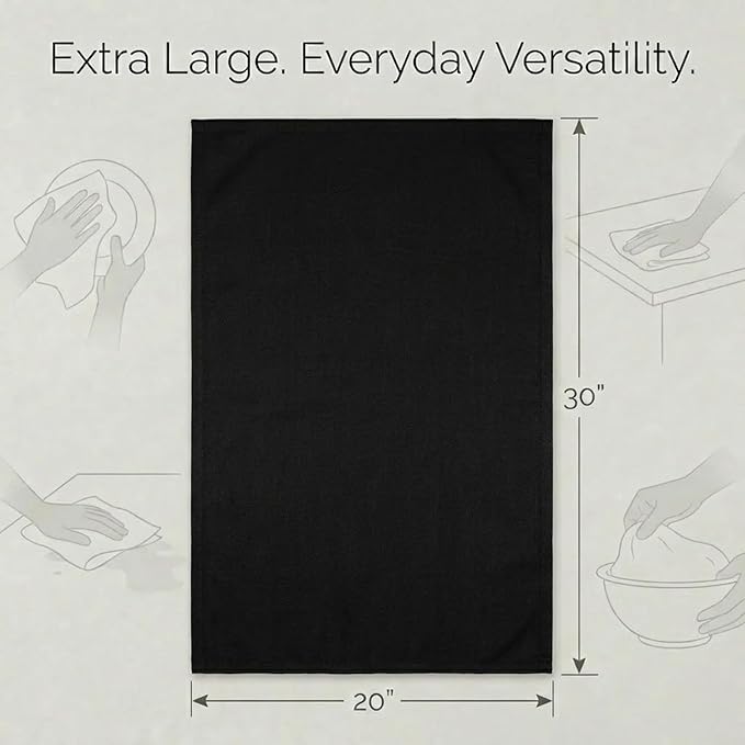 Urban Villa Kitchen Towels 100% Cotton Dish Towels for Kitchen(Set of 6) 20”x30” Dish Cloths Highly Absorbent Kitchen Linen Set with Hanging Loop Perfect for Drying Dishes Cleaning Hand Towels – Black