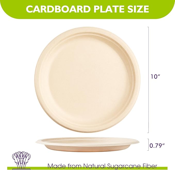 10 Inch, 150 Pack Compostable Paper Plates Round Unbleached Brown Plates Made from Natural Sugarcane Fibers, Biodegradable Heavy Duty Disposable Plates for Party, Camping, Picnic