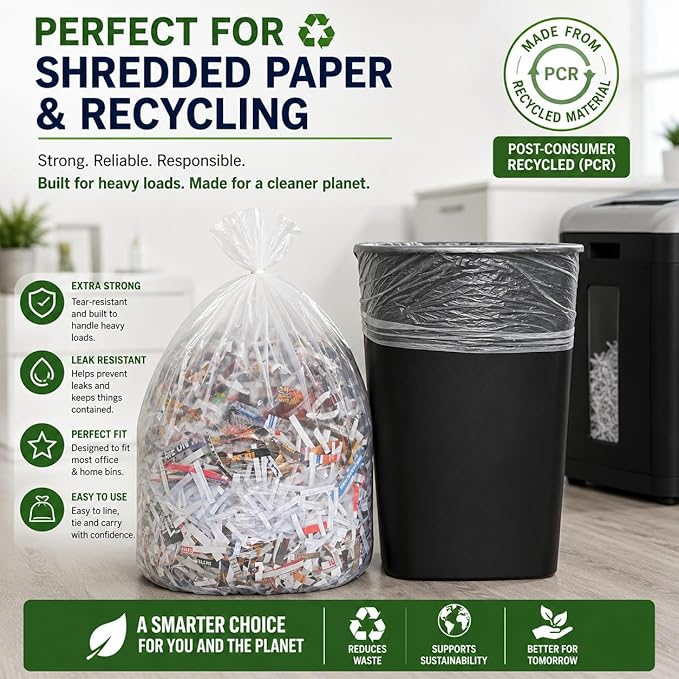 7-10 Gallon Clear Garbage Bags (110 Bags) 29" x 24" Extra Large Medium Kitchen Trash Bags Paper Shredder Bags Can Liners for Home and Office Bins, 110 ct. (Fits 7 Gal, 8 Gal, 9 Gal and 10 Gal Bins)