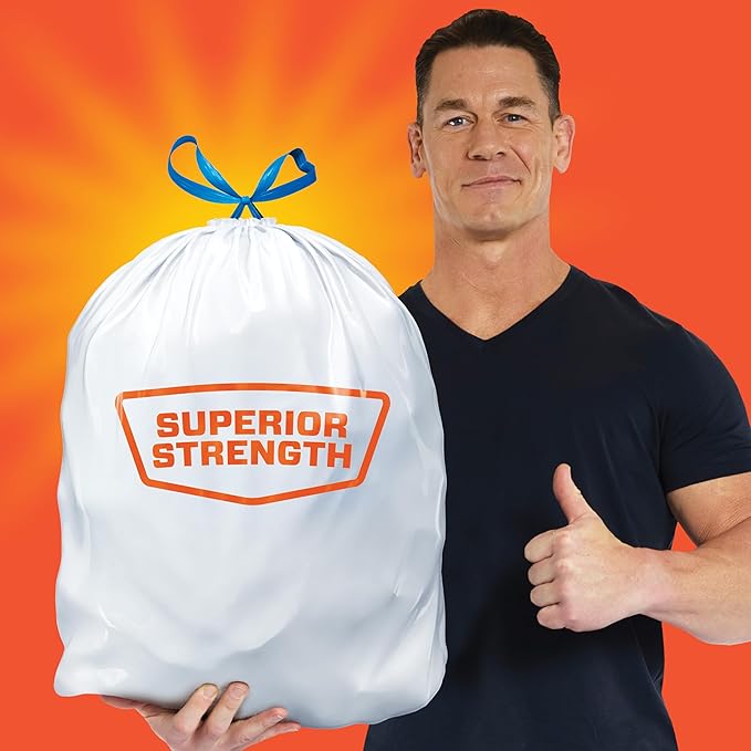 Hefty Strong White 13 Gallon Trash Bags with Drawstrings, Unscented Tall Kitchen Trash Bags, Resists Leaks, Punctures, and Tears, Durable Closure, 120 Ct. (Pack of 3)